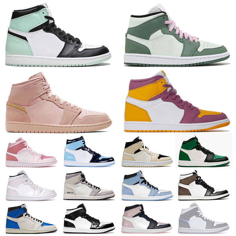 

Original Jumpman 1 1s Mens Womens Basketball Shoes Brotherhood Pink University Blue Unc Panda Dark Mocha Mid Dutch Green Desi OG designer shoes, A24 pine green 36-46