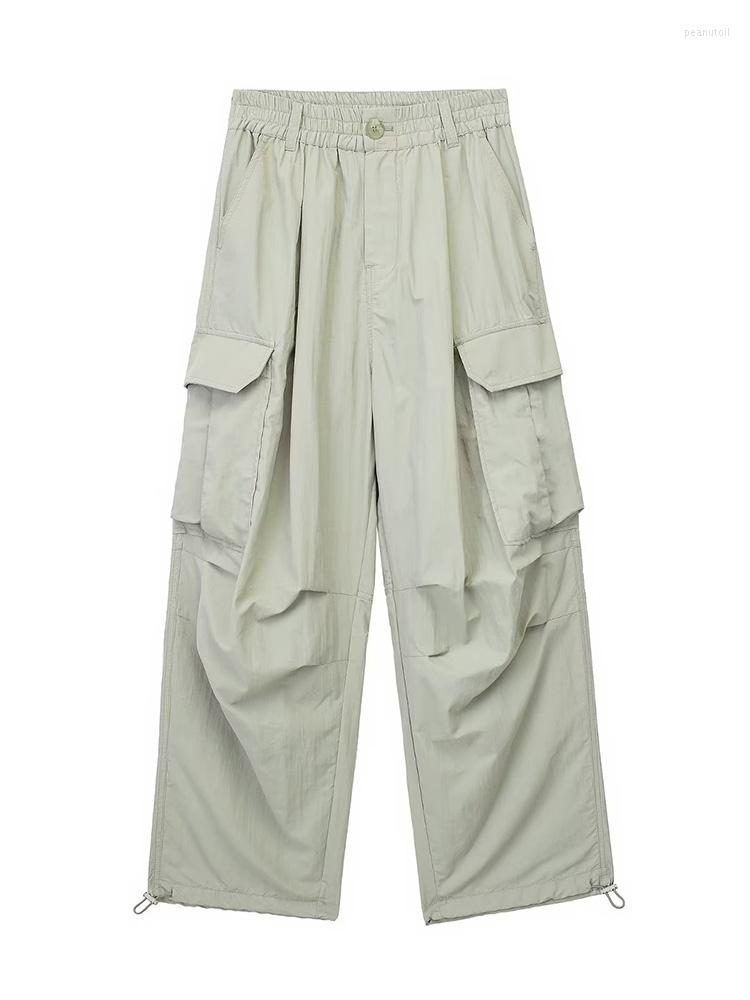 

Women's Pants Women 2023 Chic Fashion Side Pockets Check Straight Vintage High Elastic Waist Female Trousers Mujer, Picture