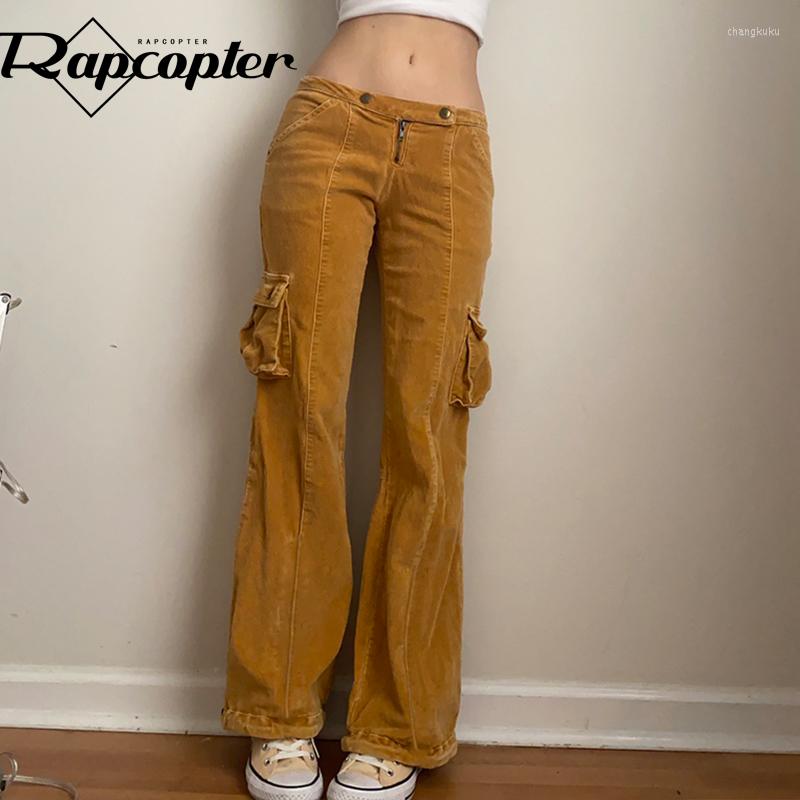 

Women' Pants Rapcopter Y2K Low Waisted Corduroy Bandage Pockets Retro Cargo Harajuku Casual Basic Trousers Women Korean Joggers, Khaki