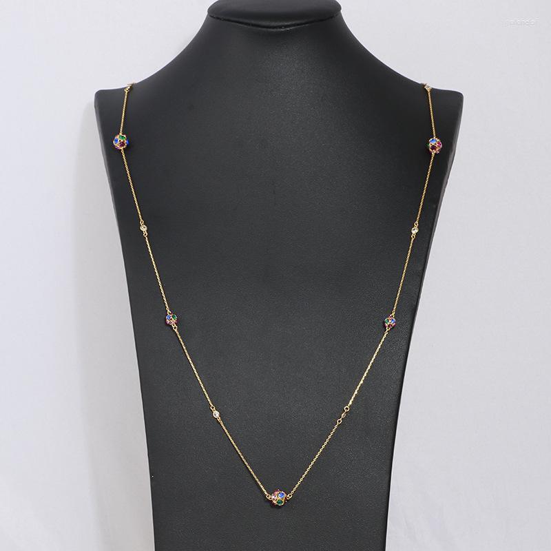 

Chains European And American Trend Jewelry Wholesale Simple Shining Colorful Ball Multi-Drop Long Necklace