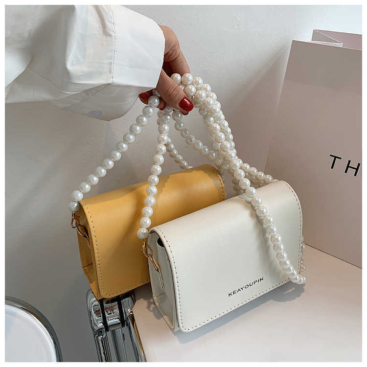 

Small Bag Women's New Fashion Fashion Simple Bead Chain Bag Shoulder Crossbody Bag, White7