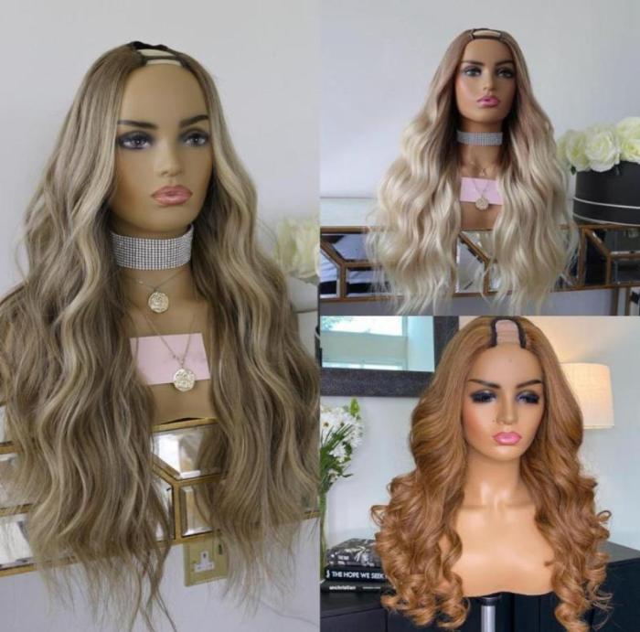 

Lace Wigs 200 Density Human Hair Machine Made Half For Women Blonde Ombre Highlight U Part Remy Peruvian92942206399168, Ombre color