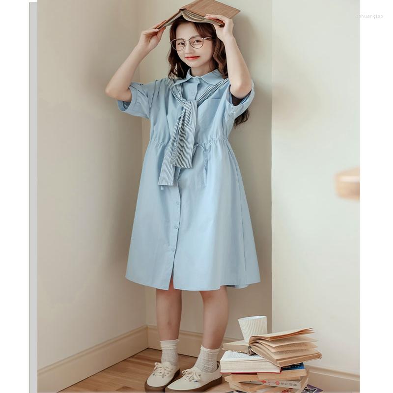 

Casual Dresses 2023 Dress First Love Girl Cute Japanese Loose Fitting College Style Shirt Stripes, Blue