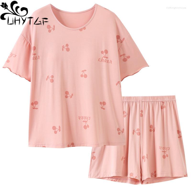 

Women's Sleepwear UHYTGF Pajamas Womens Print Short Sleeve Shorts Summer Two-Piece Set Female With Chest Pad Thin Home Clothes Girl 2618, Color 1