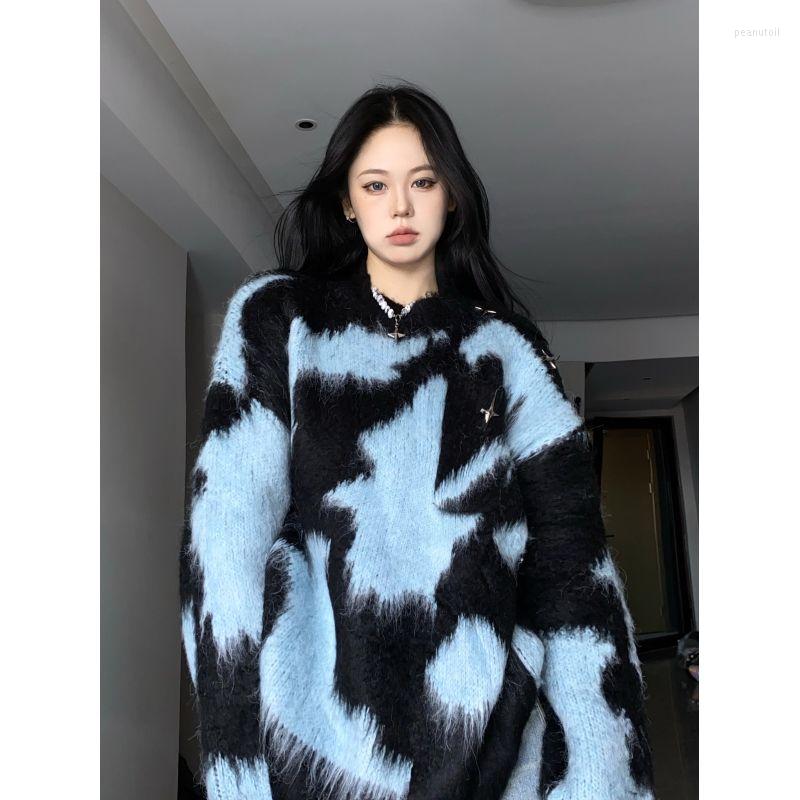 

Women' Sweaters Hikigawa Chic Fashion Women Streetwear Tie Dye Knit Sweater Casual Loose Faux Mink Cashmere Pull Femme Hiver Elegant Top, Pink gray