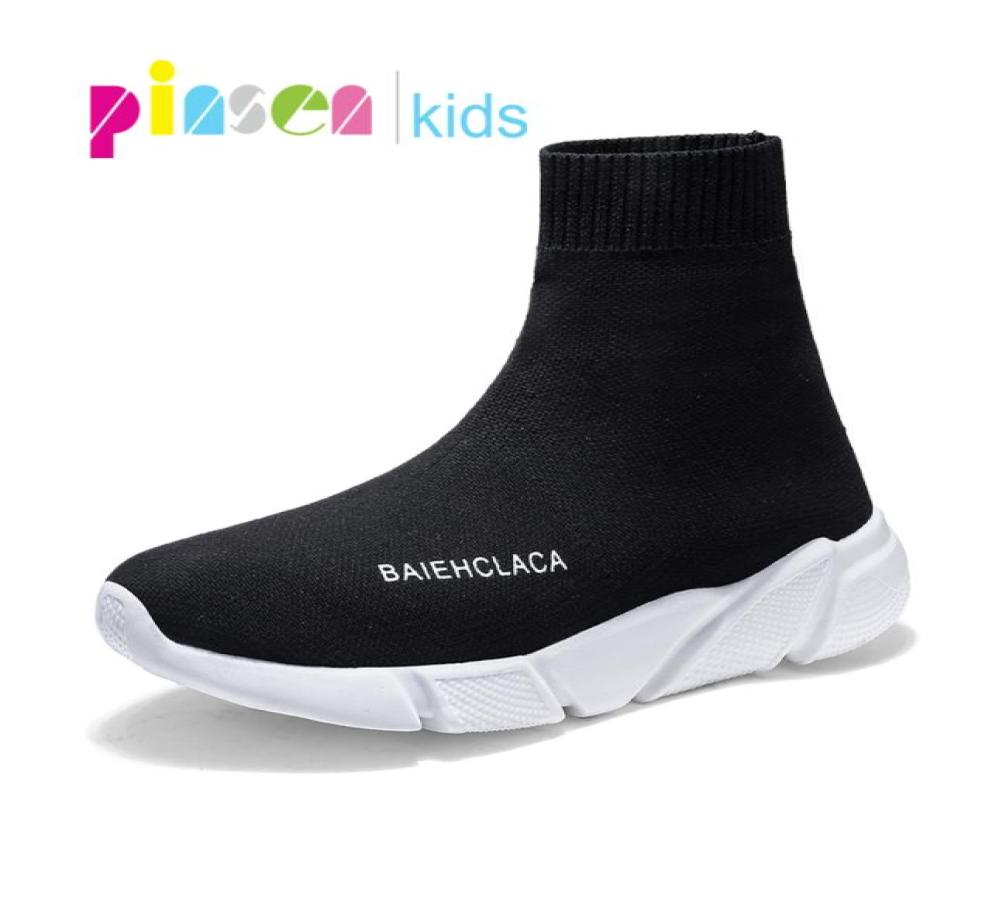 

Pinsen Children For Girls Boys Kids Sneakers Lightweight Mesh Breathable Child Socks Boy Casual Shoes Ins Y1905259510738, Black