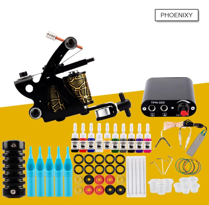 

Starter Tattoo Machine Kit Set 1 Coils Guns 20 Colors Pigment Inks Sets Black Power Tattoo Beginner Grip Kit Permanent Makeup8788588
