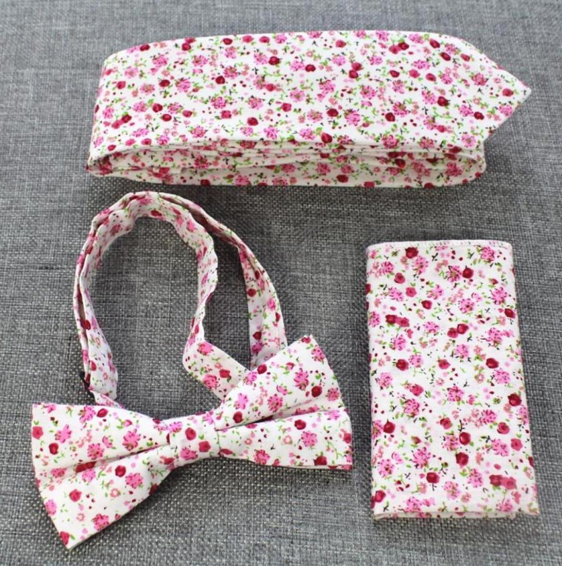 

Bow Ties Ricnais Handkerchief Bowtie And Tie Set For Men Floral Printing Cotton Necktie Pocket Square Sets Suit Wedding Hanky TieB4727002