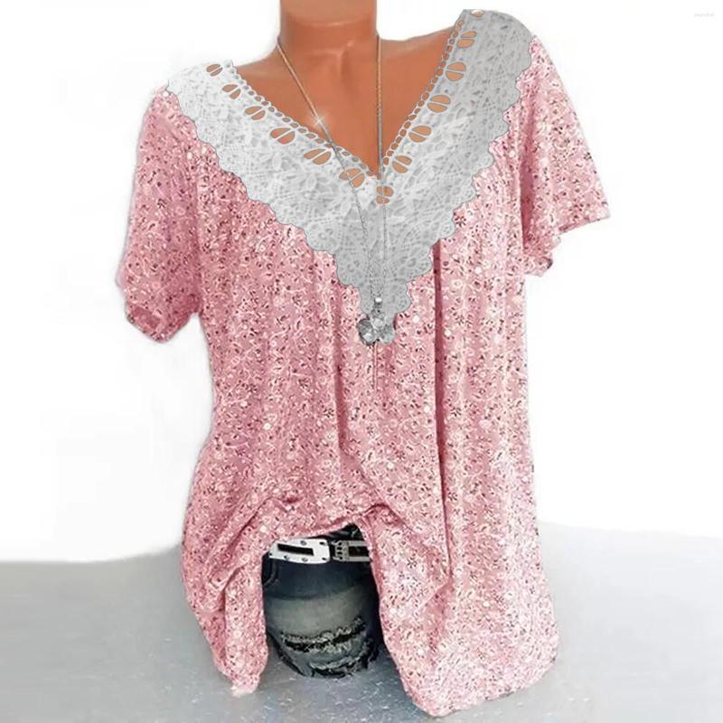 

Women's T Shirts Women Casual Printing Lace V Neck Short Sleeve Tee Tops Tunic Blouse, Blue