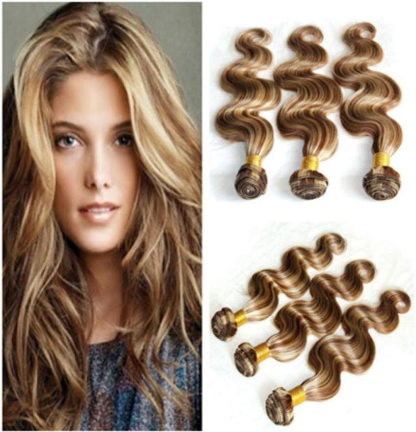 

8613 Piano Color Brazilian Virgin Human Hair Weave Bundles Body Wave 3Pcs Piano Brown and Blonde Mixed Color Human Hair Wefts 10679895068, Mix color