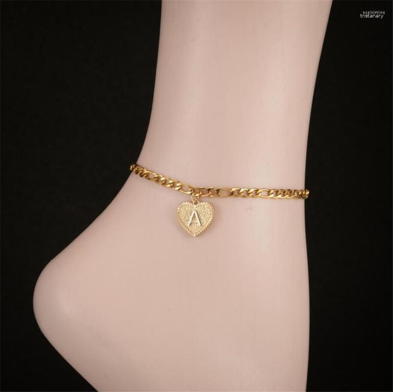 

Anklets Anklet For Women Gold Color Stainless Steel Figaro Chain Initial Letter Heart Ankle Bracelet Woman Casual Beach Jewelry 2023