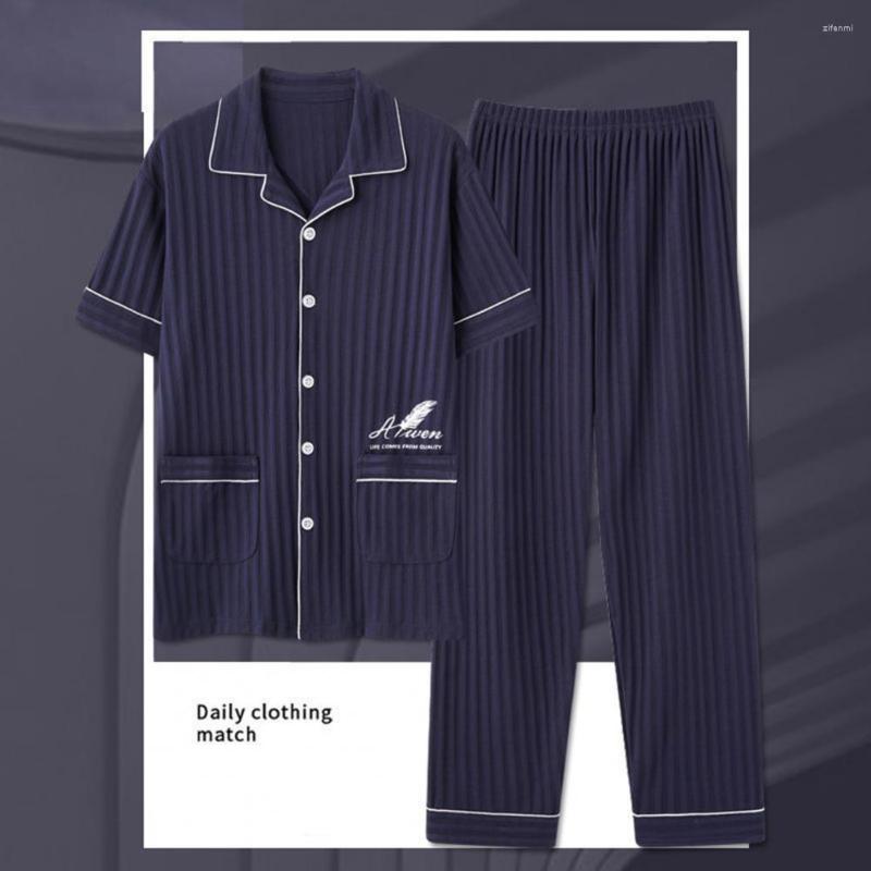 

Men's Sleepwear Relaxing Single Breasted Vertical Striped Texture Casual Top Trousers Homewear Daily Clothing, Apricot