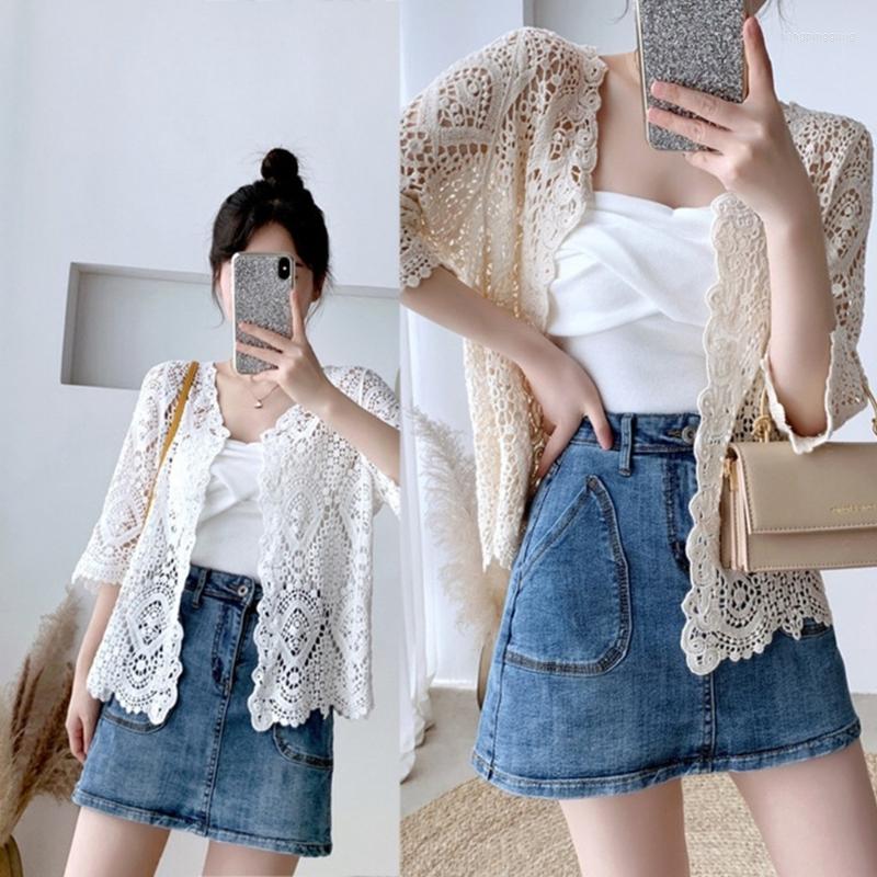 

Women's T Shirts E15F Women Crochet Cardigan Sweater Kimonos Oversized Summer Open Front Outwear, White