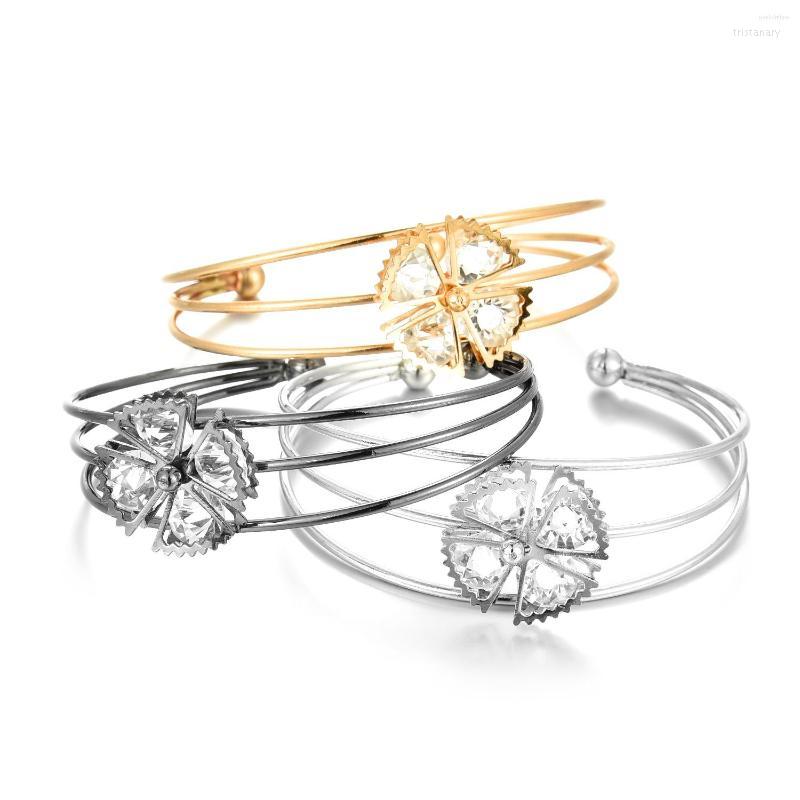 

Bangle Yoiumit Fashion Four-Leaf Clover Zircon Cuff For Women Bracelet Silver Color Adjustable Female Hand Party Jewelry