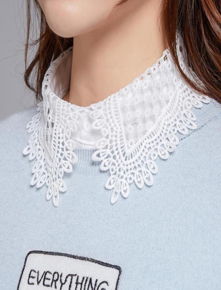 

Bow Ties Women Hollow Out Floral Lace Fake Collar Chiffon Detachable Lapel Half Shirt Blouse Tops White Black False Collars Nep Kr2112646