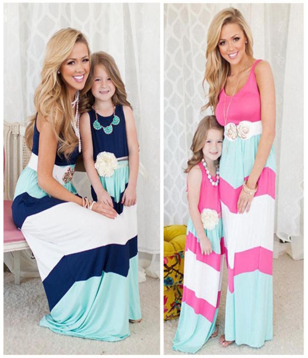

2016 new arrival girl039s dress Mother Daughter family Dress Women casual Dresses Girls Stripe Stitching Party Maxi Long vestid9780989, Pink
