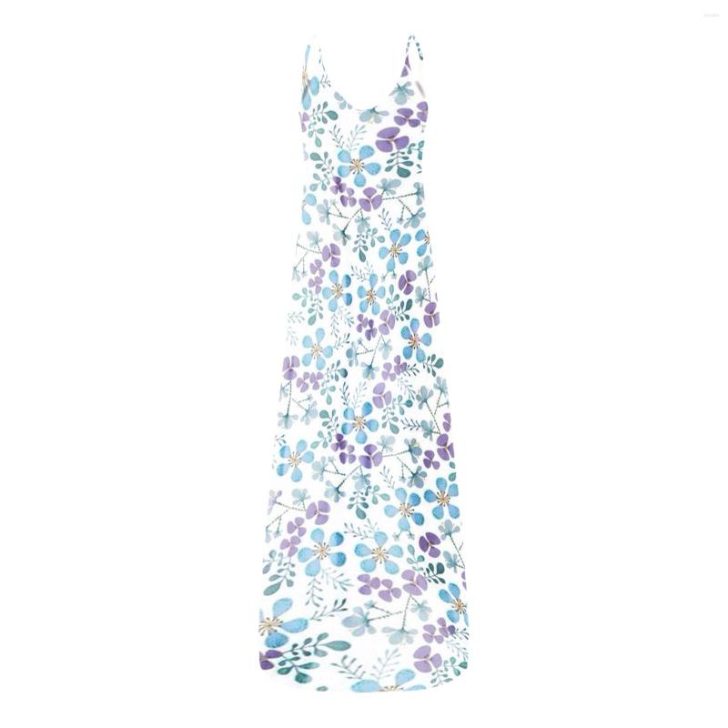 

Casual Dresses Ladies Spring And Summer Printed Sexy Round Neck Sling Long Dress Vestidos Para Mujer Women's