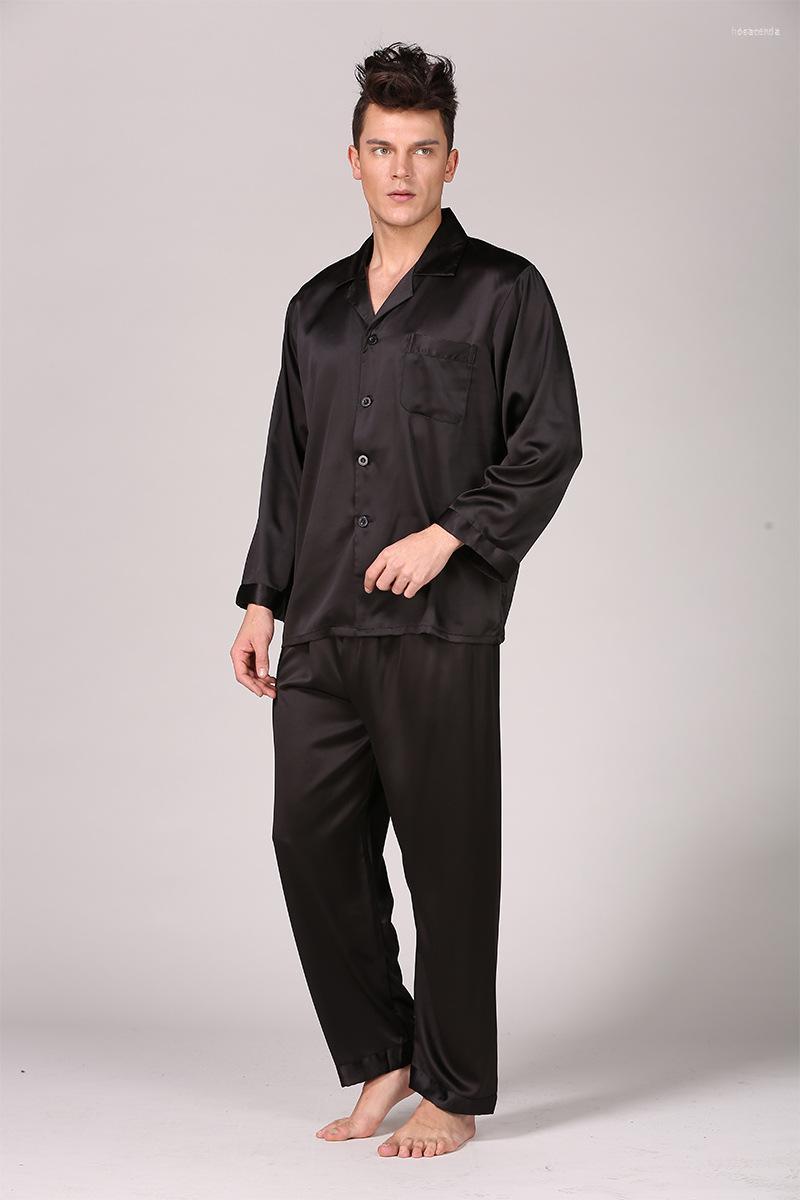 

Men's Sleepwear Men's 2023 Latest Fashion European And American Men's Black Silk Pajamas Spring Summer Long Sleeve Solid Color Suit