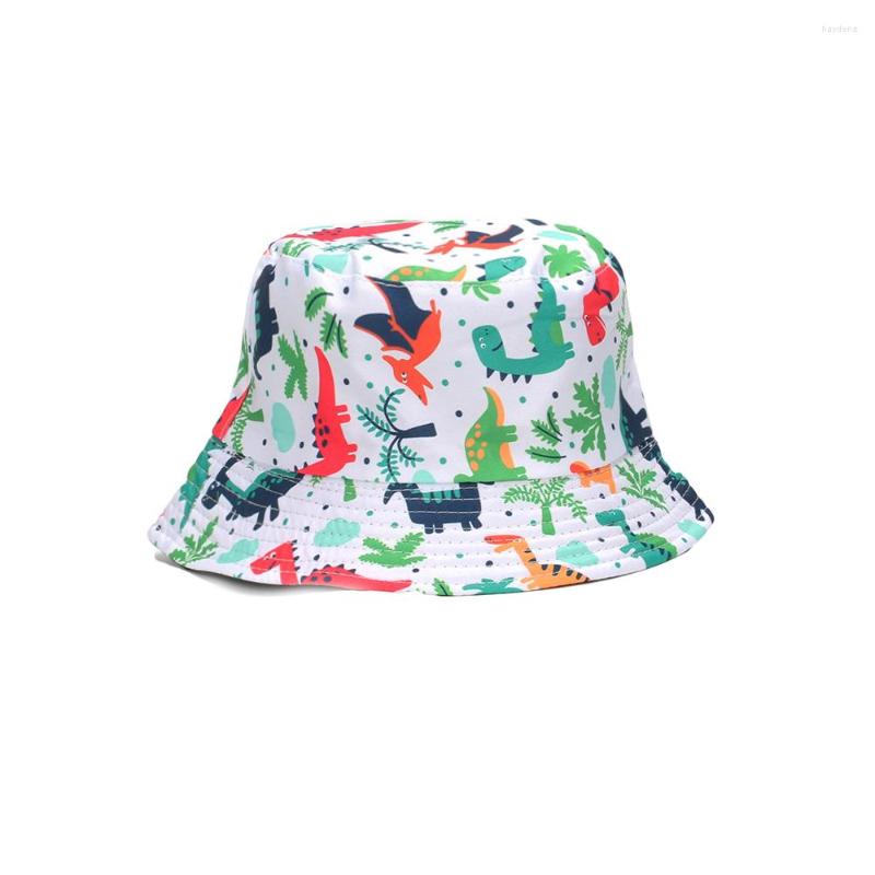 

Berets Summer Cartoon Dinosaur Children Boys Girls Fisherman Caps Outdoor UV Bucket Hat Cute Animals Printing Kids Panama Sun, Color 1