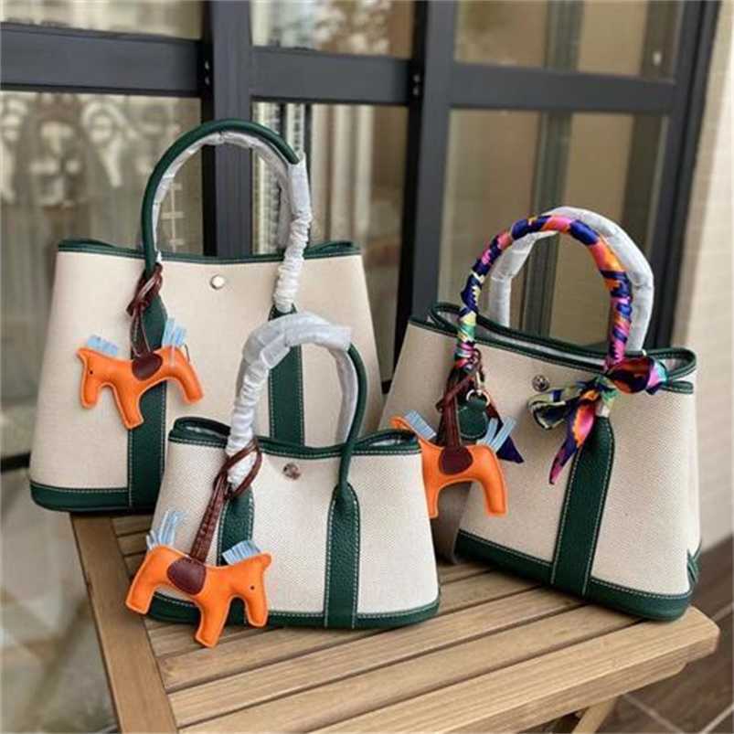 

Totes 7a H ermess Garden Party Handbag Genuine Leather New Fashion Color Contrast Commuter Simple Large Capacity Wide Shoulder Belt Shoulder Handbagqq with H logoqq, Khaki medium