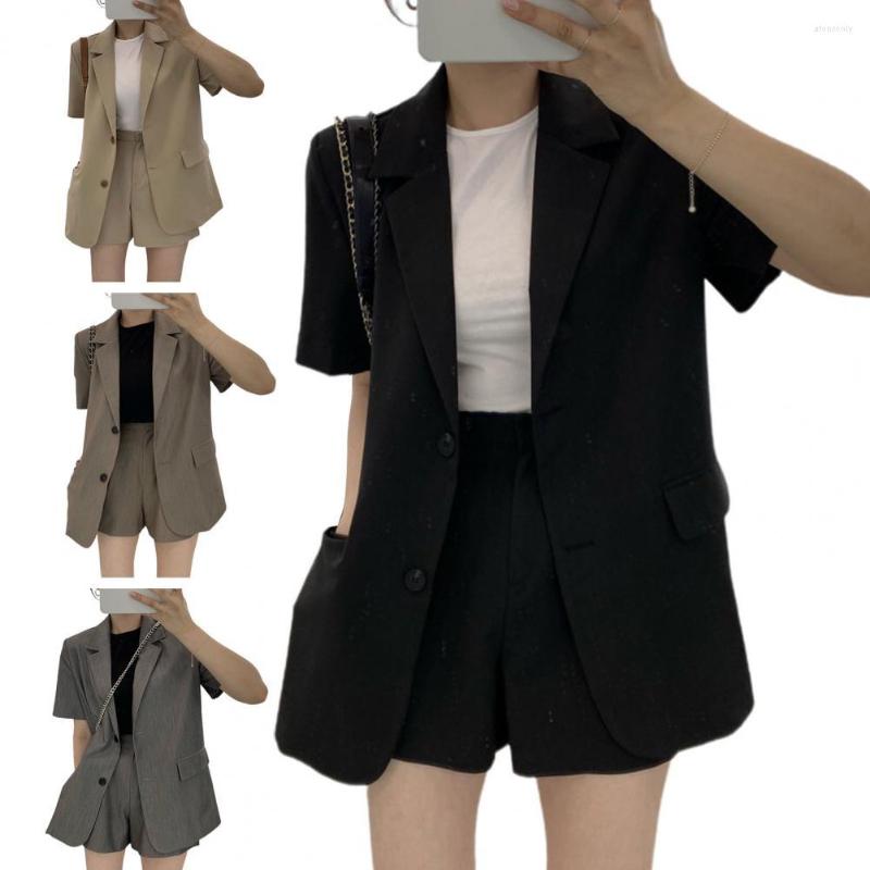 

Women's Tracksuits Summer Outfits For Women 2023 Elegant Lapel Two Button Loose Blazer Suit High Waist Wide Leg Shorts Sets Female Conjuntos, Grey