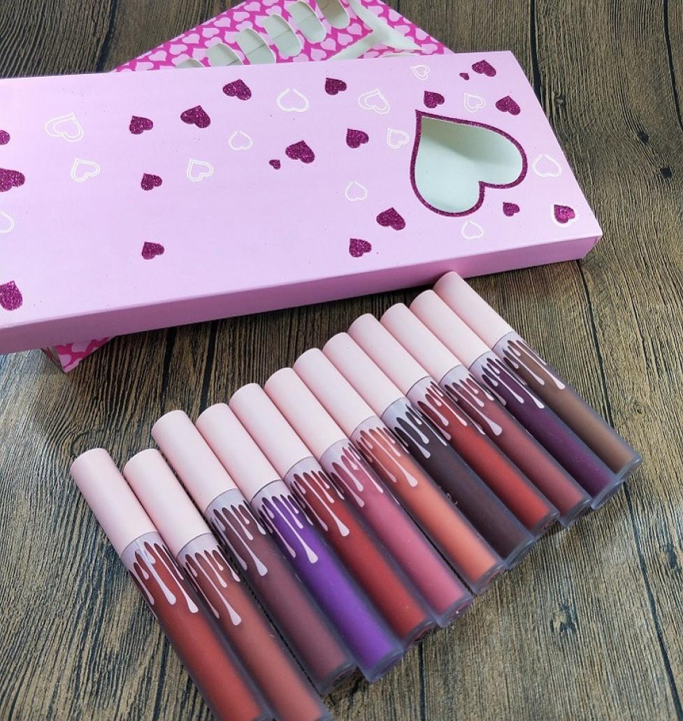 

Makeup pink box netwt poids net 12011 fi oz 3225ml Brand Matte Lip Gloss maquillage make up lipgloss 12pcsset lipstick8472865, Mixed color