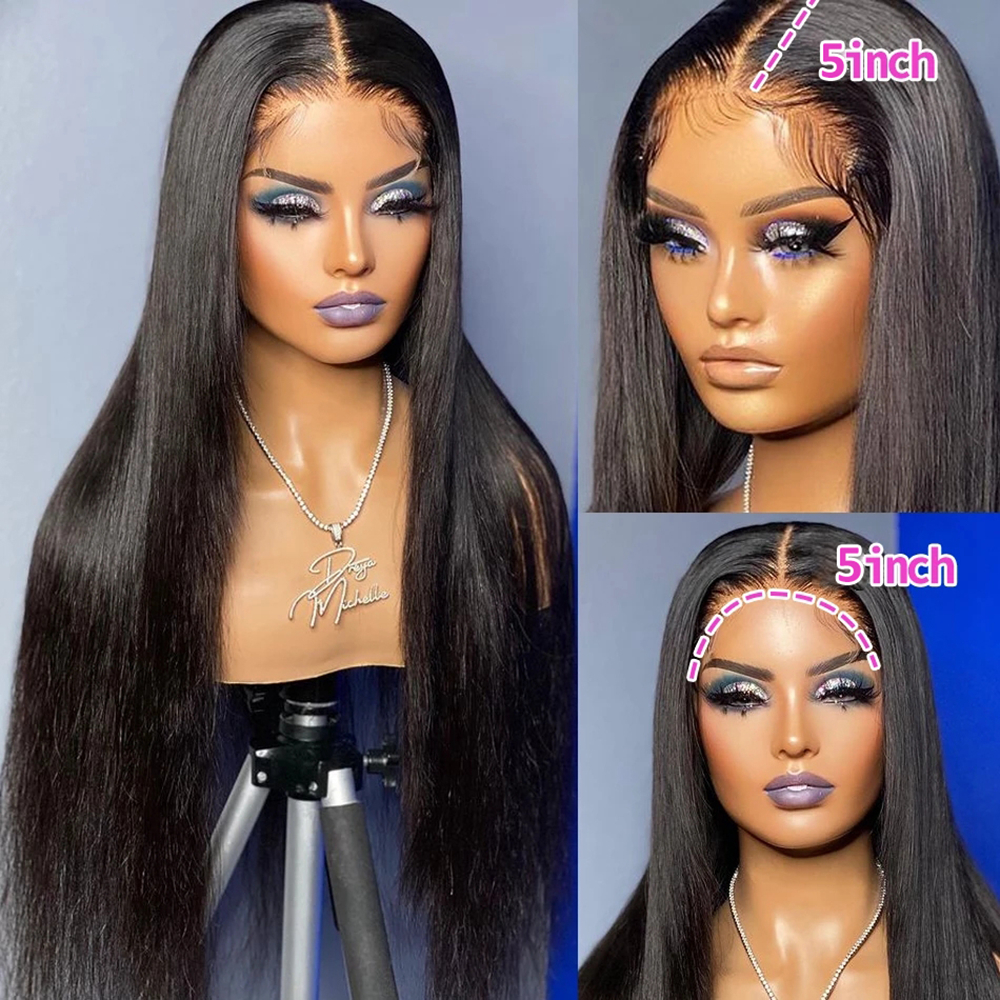 

Straight Lace Front Human Hair Wig Pre Plucked 30Inch 5x5 Hd Transparent Lace Closure Wigs Human Hair For Black Women, Natural color