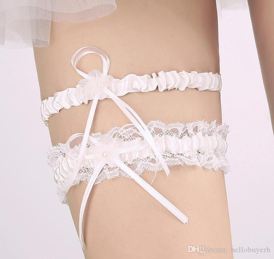 

New Style Light Blue Bridal Garters High Quality Pearl Ribbon Bow Wedding Leg Garters Bridal Accessories In Stock Item 9741446, Dark blue
