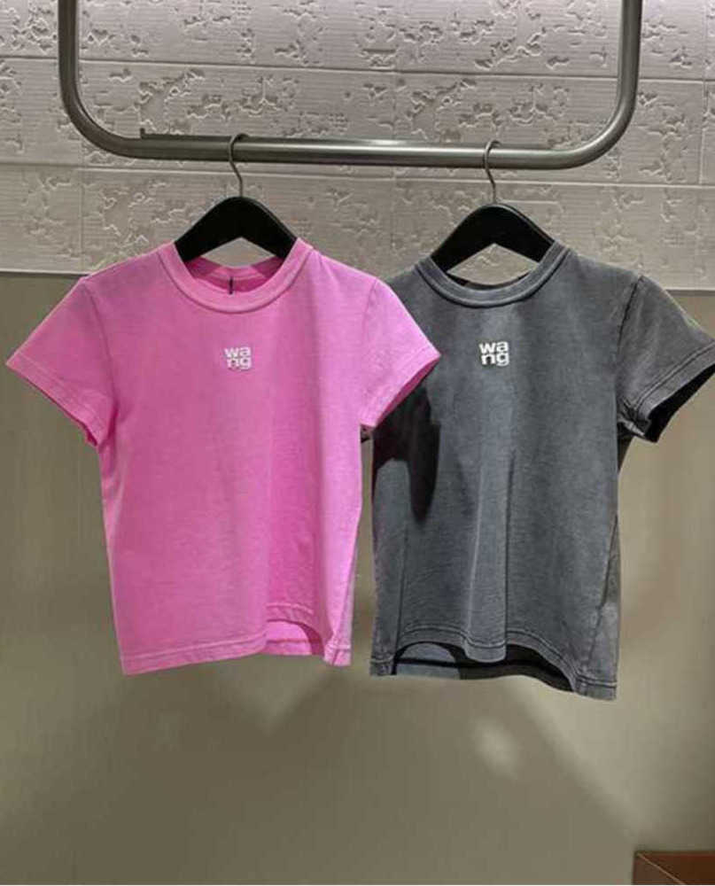 

Aw king 2023 spring designer summer new women' cotton top foam letter printing wang old short-sleeved t-shirt Breathable design All kinds of fashion, Black