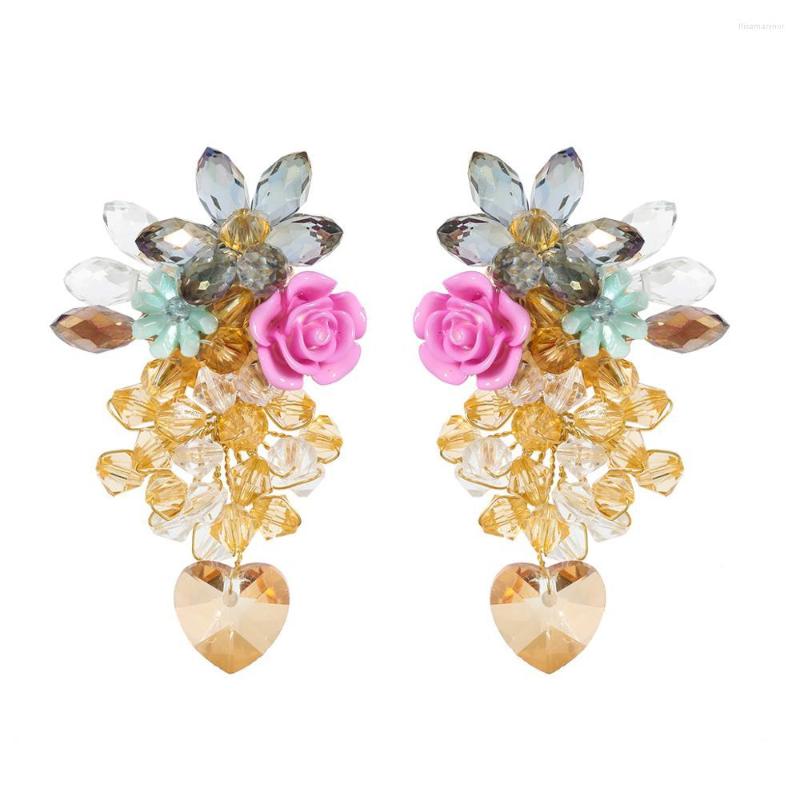 

Dangle Earrings Vintage Ethnic Crystal Beads Flowers Jewelry Trendy Lady's Birthday Gifts Statement Accessories