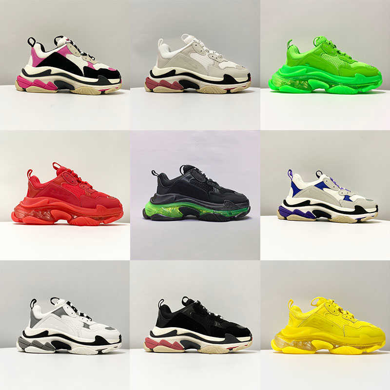 

top quality Casual Shoes Designer sports fashion womens Paris 17Fw old dad triple S casual shoes sneakers transparent soles thick increase black white red neon green, Yellow
