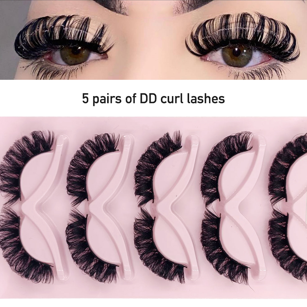 

High Quality 5 Pairs Fake Eyelashes Extensions 3D 18-22MM Russian Mink Lashes 5D Natural Fluffy DD Curl Mink Eyelashes Makeup DJ