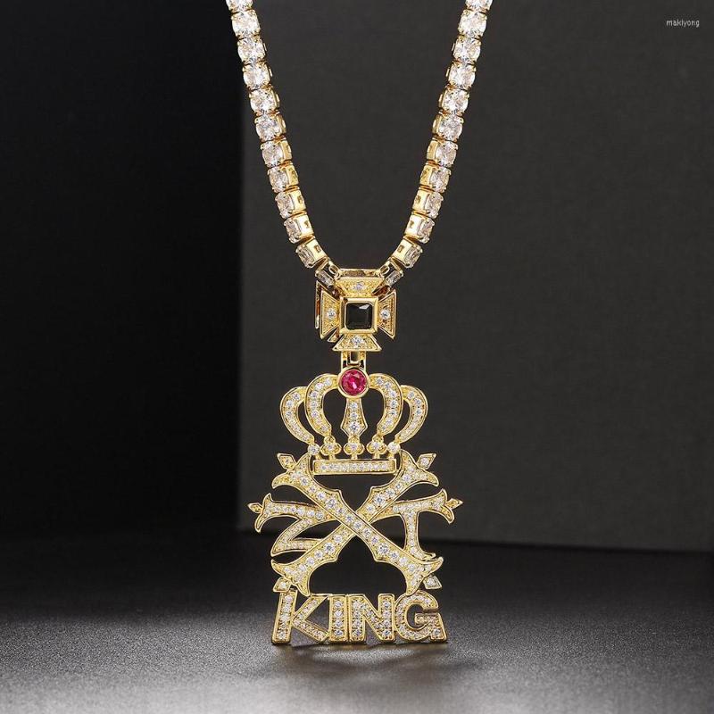 

Pendant Necklaces Iced Out King Crown Necklace For Women Gold Color Tennis Chain Crystal Zircon Accessories Rock Hip Hop Jewelry OHP114