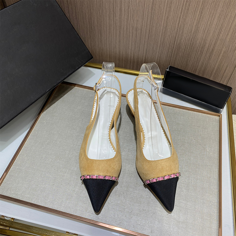 

Pointed chain high heels Designer sandal flip flop woman heel pointed won chain leather stack combination men slippers designers slide platform heel flat, #2