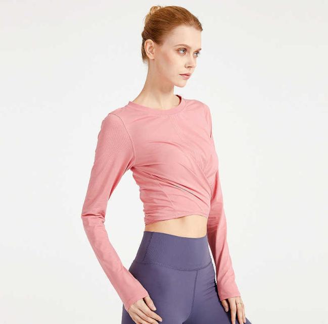 

Bandage long sleeve Yoga suit women039s tops breathable slim fit loose quick drying Tshirt fitness shirt sports outdoor runnin5231685, Pink