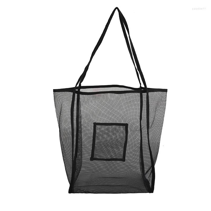 

Evening Bags 1 Pc Large Mesh Shopping Bag For Women Reusable Transparent Fashion One Shoulder Summer Beach Hollow Tote, Black