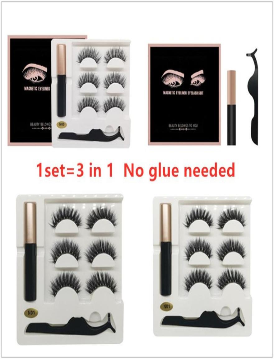 

New 3 Pairs Magnetic Eyelashes False Lashes Liquid Eyeliner Tweezer set 3D magnet False eyelashes No Glue Needed 14 styles5596488