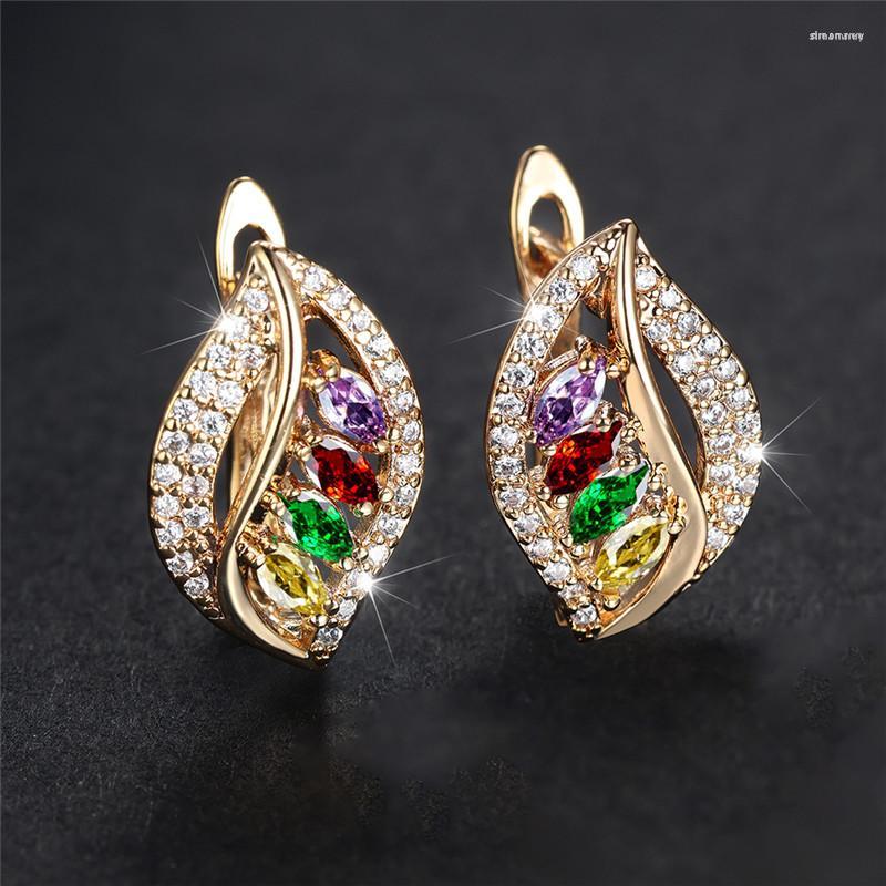 

Hoop Earrings Rainbow Marquise CZ Stone Olive Green Crystal Dainty Gold Color Wedding For Women Bridal Jewelry