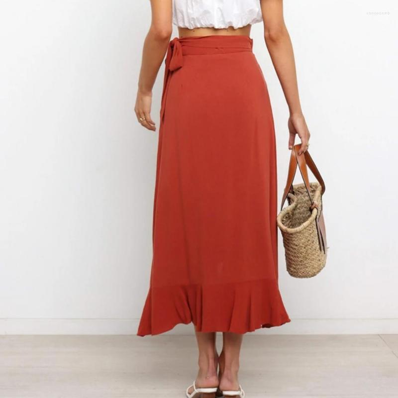 

Skirts Beautiful Women Midi Skirt Patchwork Summer Bow-knot Big Hem Dress-up, Red