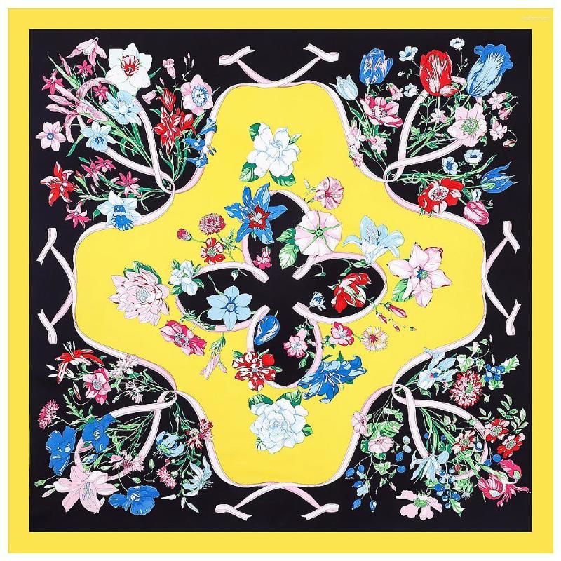 

Scarves Cross Bouquet Print Twill Square Silk Women Fashion Hijab Scarf Female Shawl 130 130Cm Beach Bandana