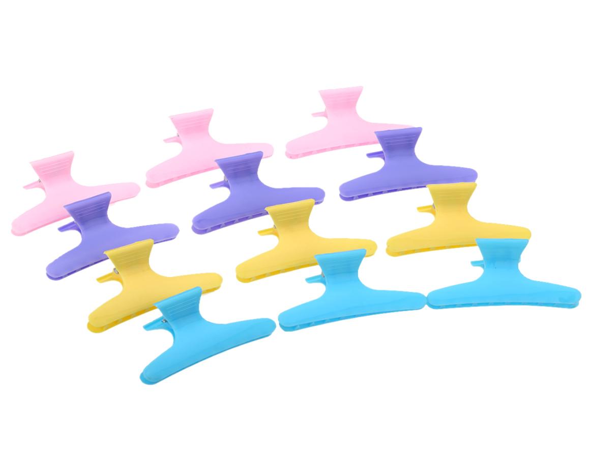 

Whole 12pcs Fashion Plastic Colorful Hair Clips Hairdressing Tool Butterfly Hair Claw Salon Section Clip Clamps Hairpin Styli6441768