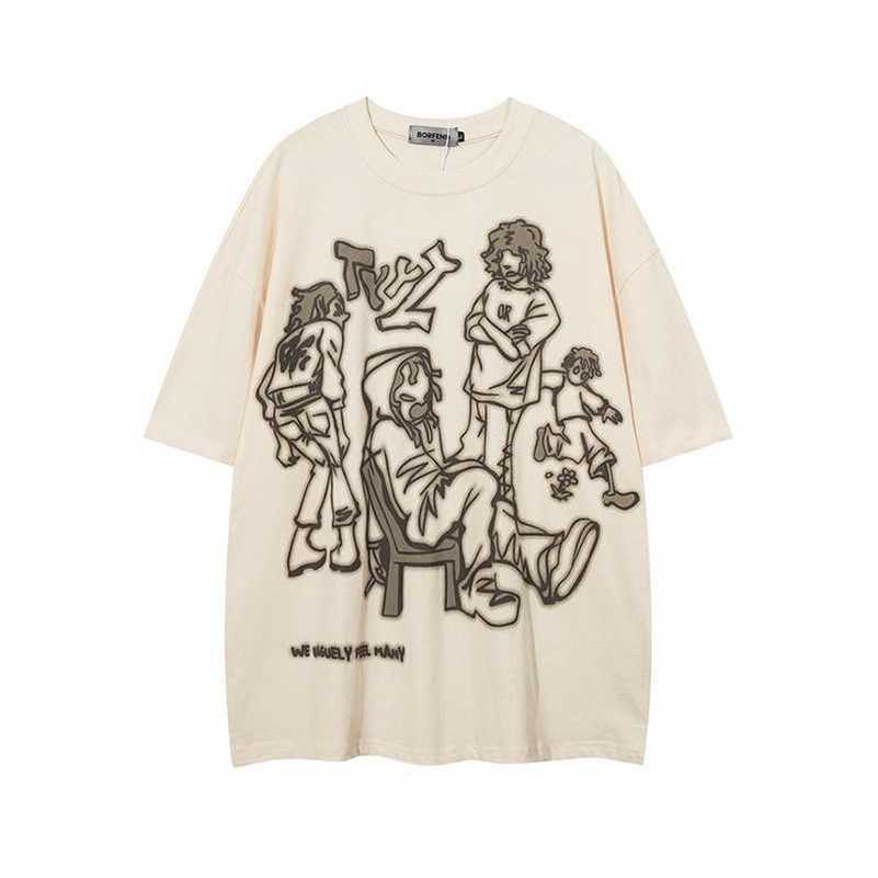 

Japanese original popular fashion brand American high street vintage Couple costume top casual loose short sleeve T-shirt for men and women, Apricot color 240g