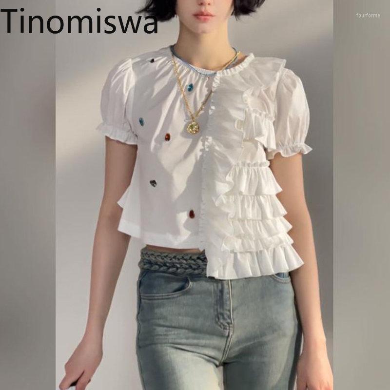 

Women' T Shirts Tinomiswa High Street Asymmetrical Tshirts Women Patchwork O-neck Female Korean Chic Summer In Ladies Tops, White