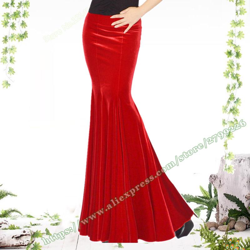 

Skirts Women' Clothing Korean Fashion Vintage Sexy Red Gold Velvet Slim Mopping The Floor Female Ladies Long, Black