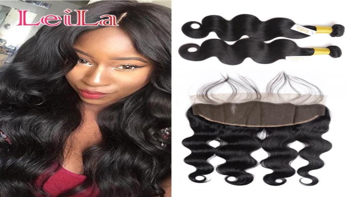 

Indian Virgin Hair 2 Bundles With 13 X 4 Lace Frontal 3Pcsset Body wave Human Hair Wefts With Closure From Leila7547441, Natural color