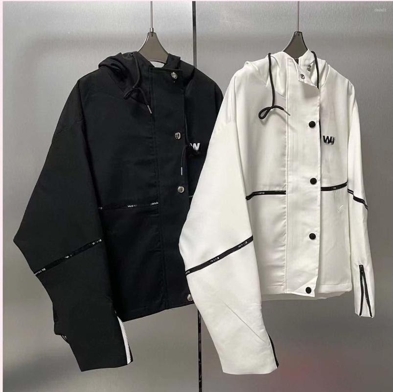 

Designer Womens Jackets Autumn And Winter Women' Color Contrast Splice Letter Print Hooded Windbreaker Jacket, Black