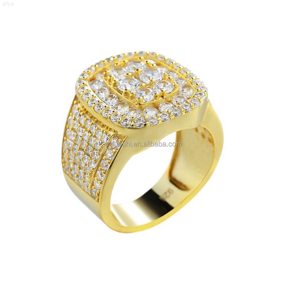 

Custom-made 18k Solid Gold Iced Out Bling Moissanite Diamond Hip Hop Cuban Engagement Ring for Men