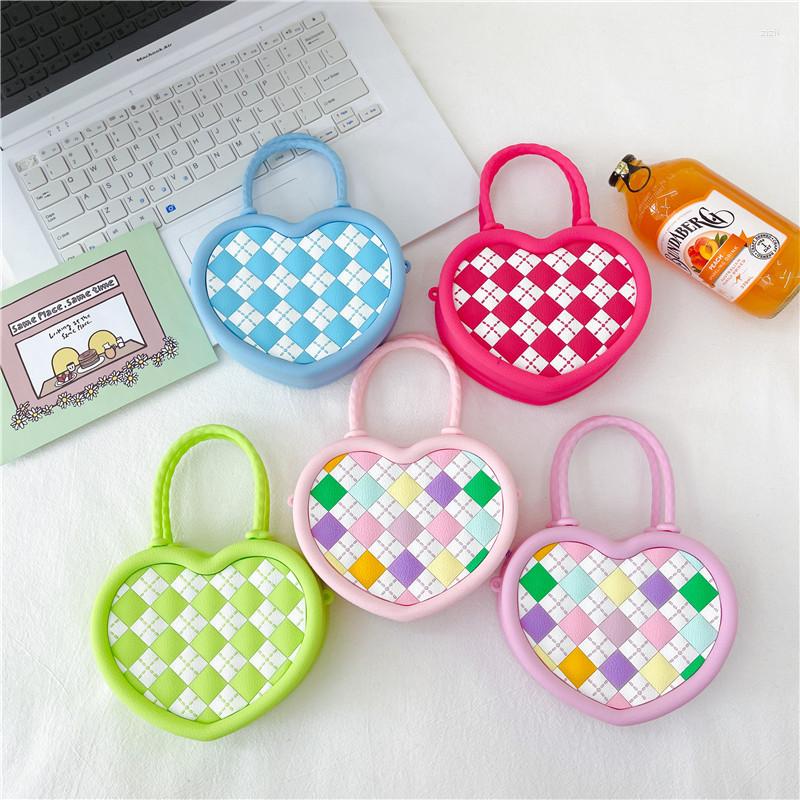 

Evening Bags Crossbody For Women Fashion Korean Version Plaid Heart Small Purse And Handbags Lovely Sweet Side Girls Casual, Blue