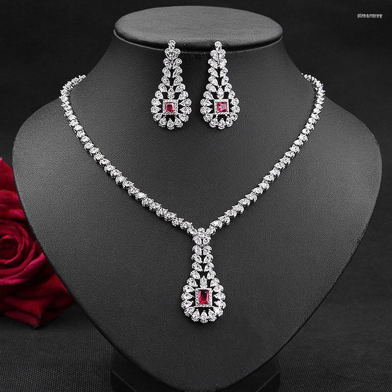 

Necklace Earrings Set Fashion Luxury CZ Geometric Shape Wedding Jewelry Sparkling Top Quality Zirconia Crystal Earring 2pcs N-859, Picture shown
