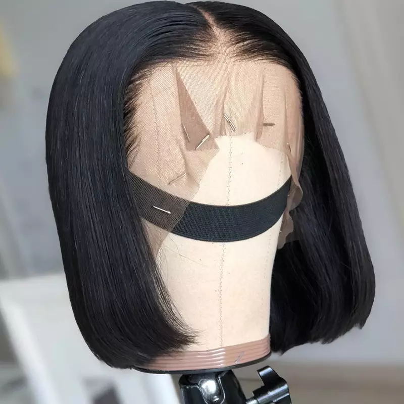 

Short Bob Wig Lace Front Human Hair Wigs 150% Density Bone Straight Human Hair Wigs for Women Pre-Plucked 13X1 4X1 Closure Wig, Natural color
